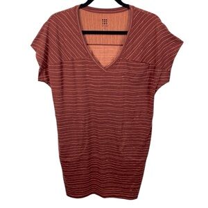 Title Nine sz S Hiolani V-Neck T-Shirt Dress Brick Red Coral Painted Stripe